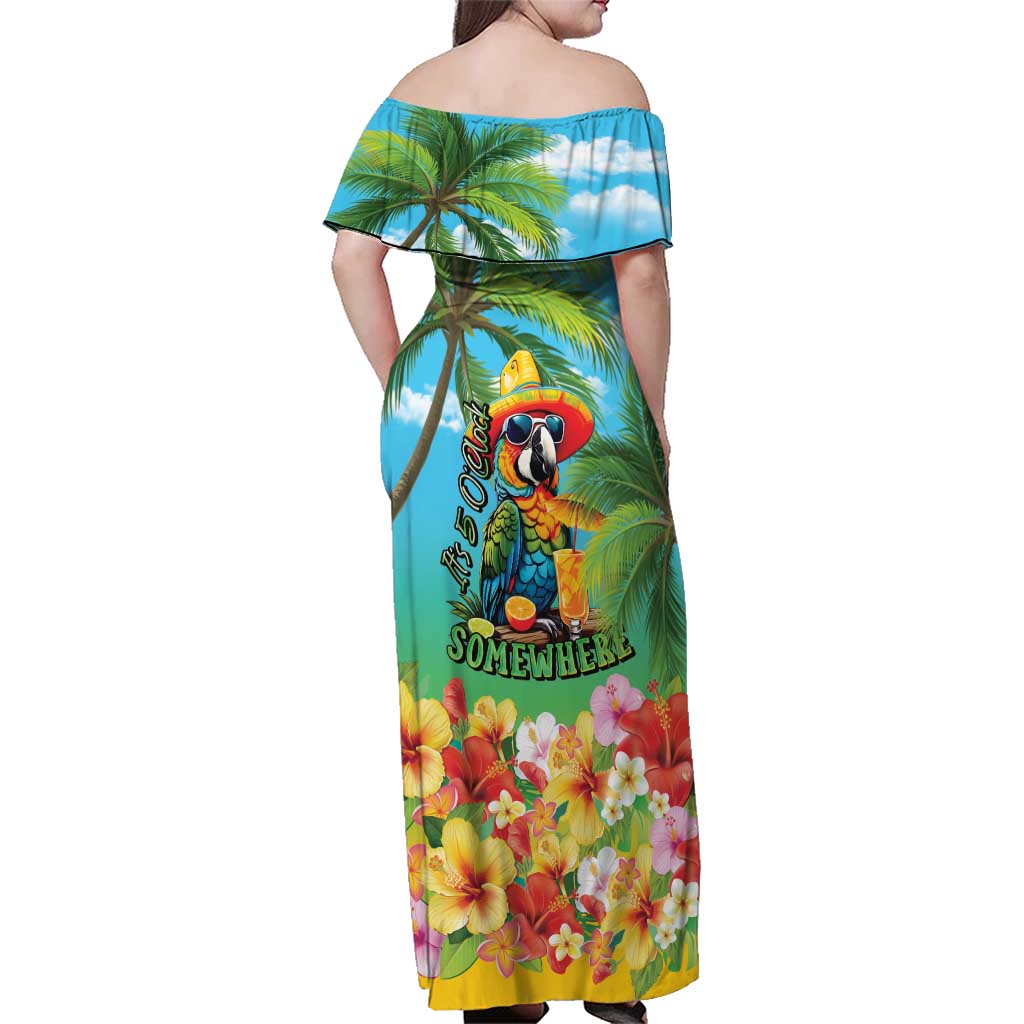 Always 5 O'clock Family Matching Off Shoulder Maxi Dress and Hawaiian Shirt Hawaiian Tropical Parrot - Polynesian Pride