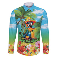 Always 5 O'clock Family Matching Off Shoulder Short Dress and Hawaiian Shirt Hawaiian Tropical Parrot LT9 Dad's Shirt - Long Sleeve Blue - Polynesian Pride