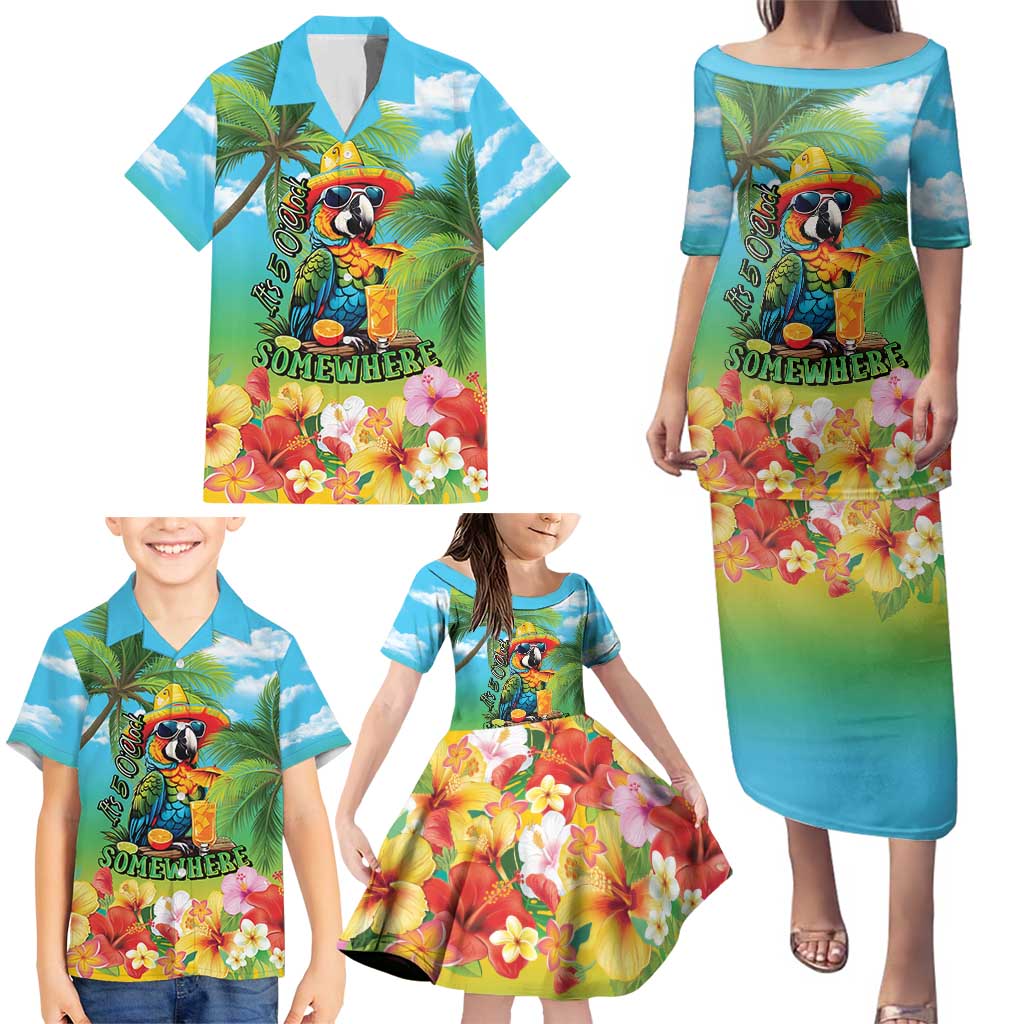 Always 5 O'clock Family Matching Puletasi and Hawaiian Shirt Hawaiian Tropical Parrot - Polynesian Pride