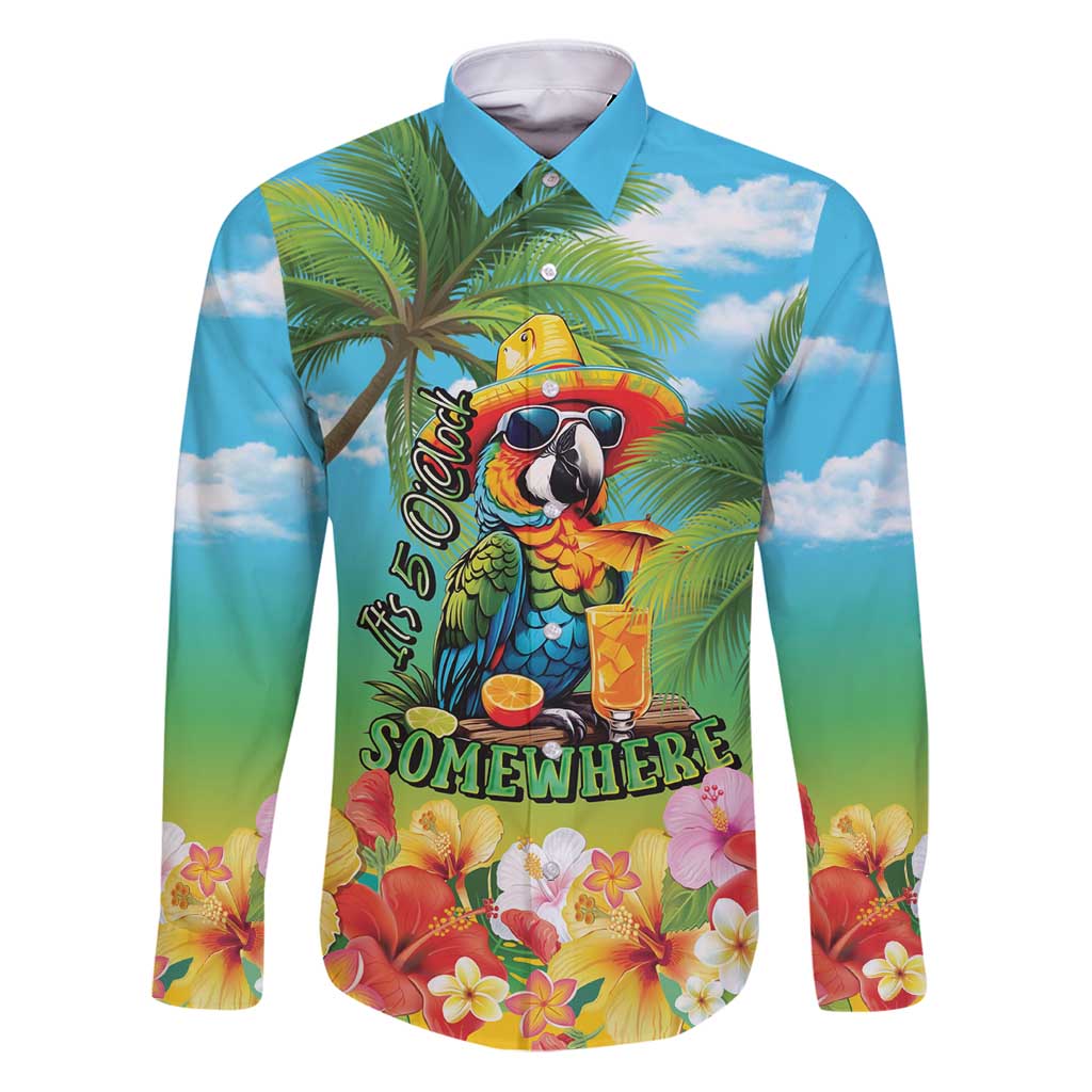 Always 5 O'clock Family Matching Puletasi and Hawaiian Shirt Hawaiian Tropical Parrot LT9 Dad's Shirt - Long Sleeve Blue - Polynesian Pride