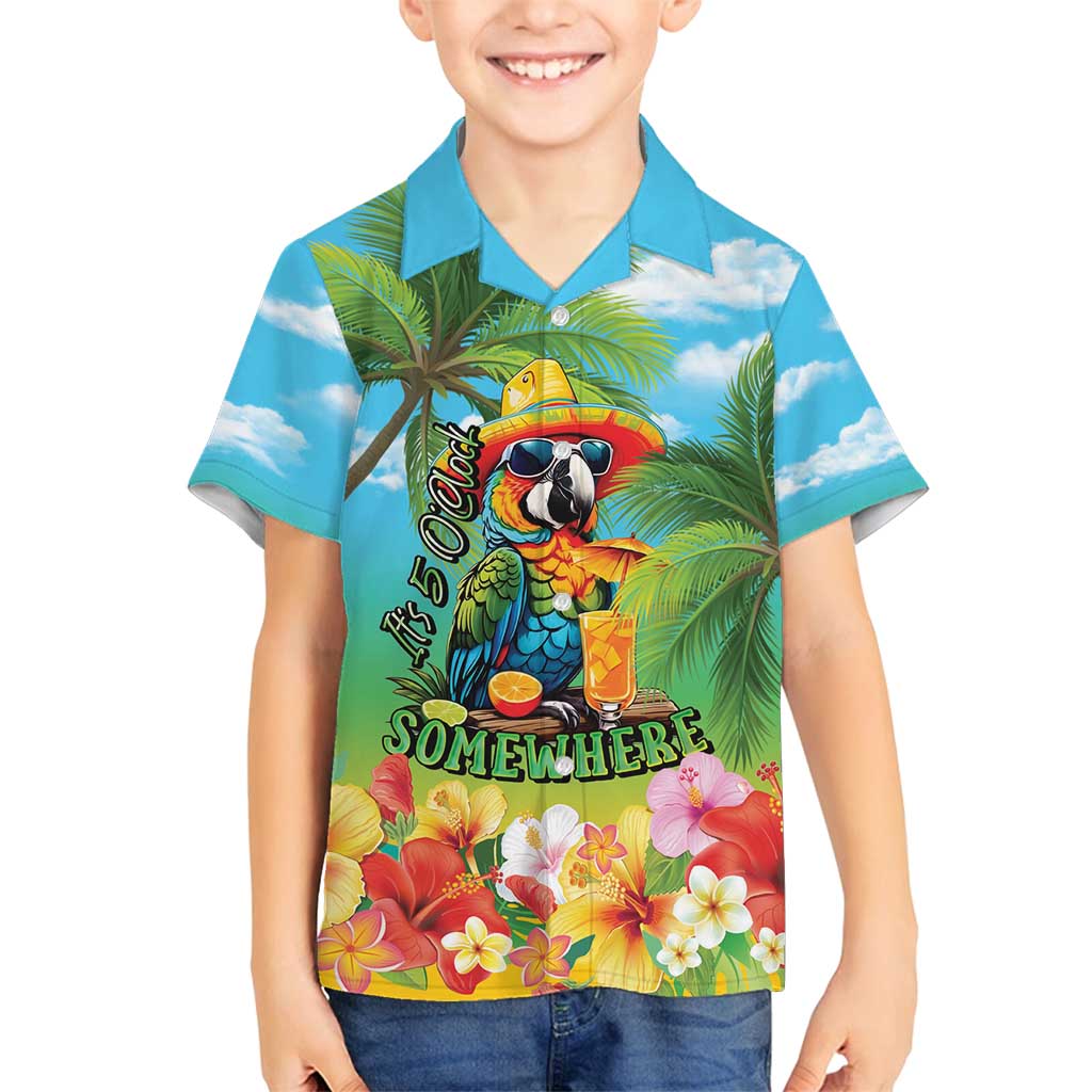 Always 5 O'clock Family Matching Puletasi and Hawaiian Shirt Hawaiian Tropical Parrot LT9 Son's Shirt Blue - Polynesian Pride