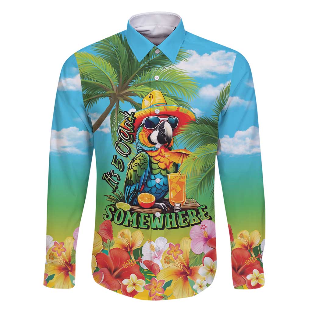 Always 5 O'clock Family Matching Summer Maxi Dress and Hawaiian Shirt Hawaiian Tropical Parrot LT9 Dad's Shirt - Long Sleeve Blue - Polynesian Pride