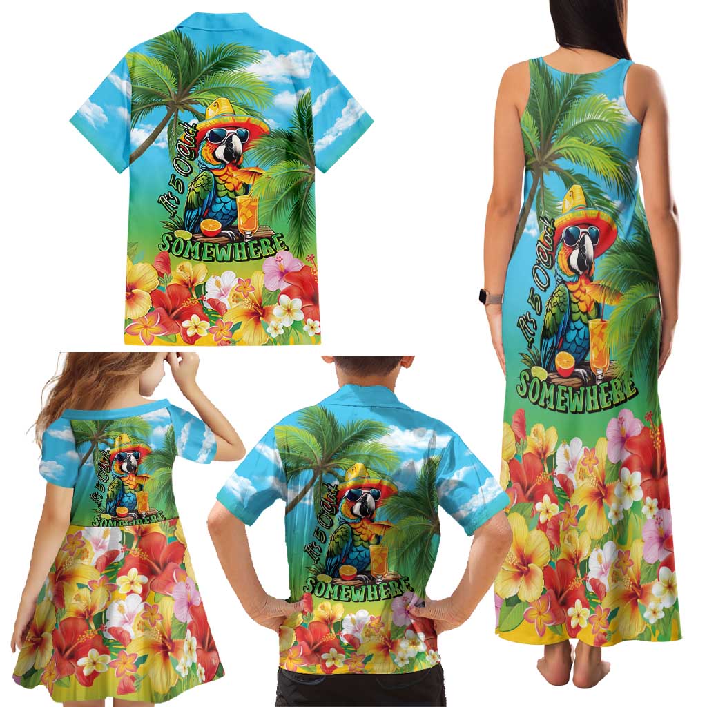 Always 5 O'clock Family Matching Tank Maxi Dress and Hawaiian Shirt Hawaiian Tropical Parrot - Polynesian Pride