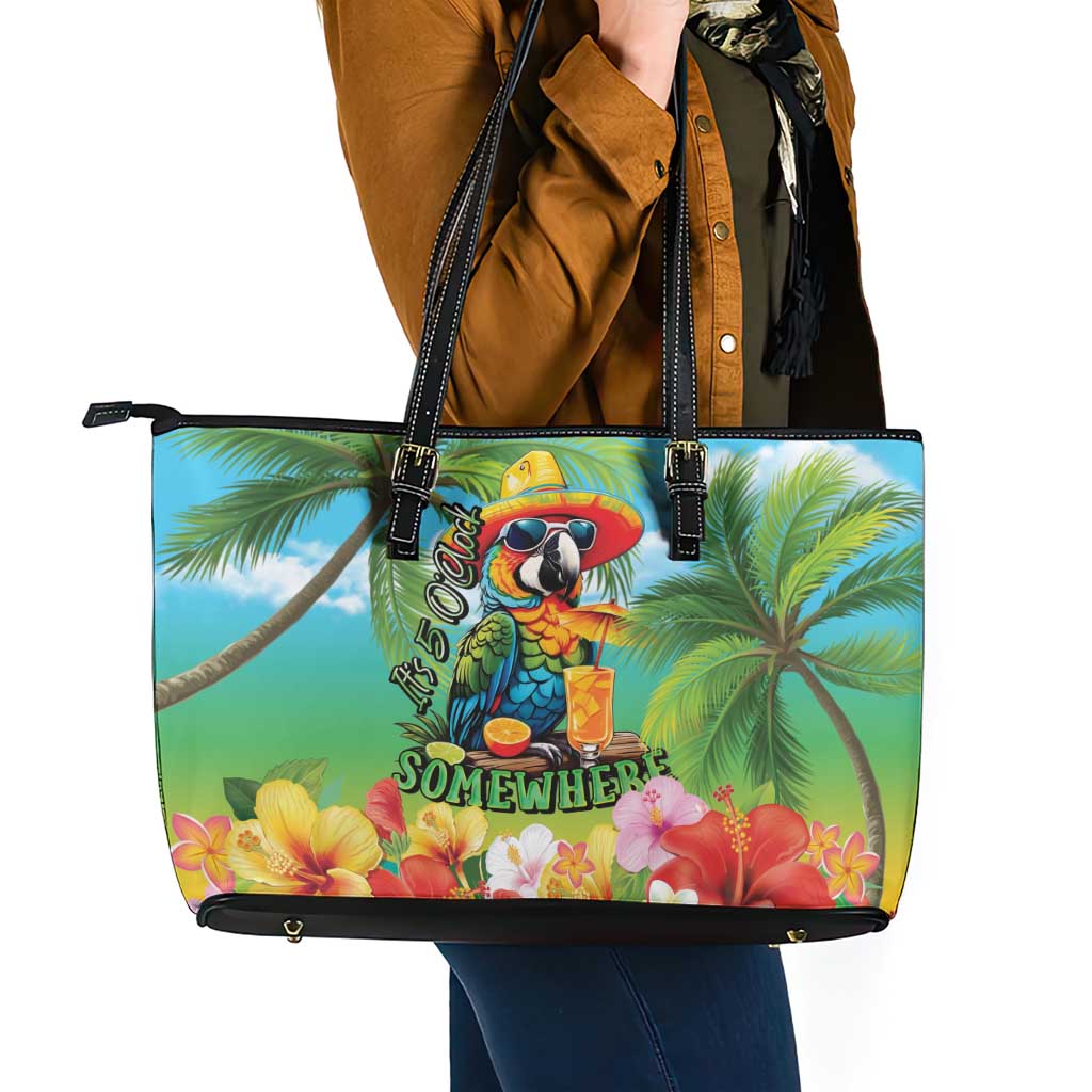 Always 5 O'clock Leather Tote Bag Hawaiian Tropical Parrot LT9 - Polynesian Pride