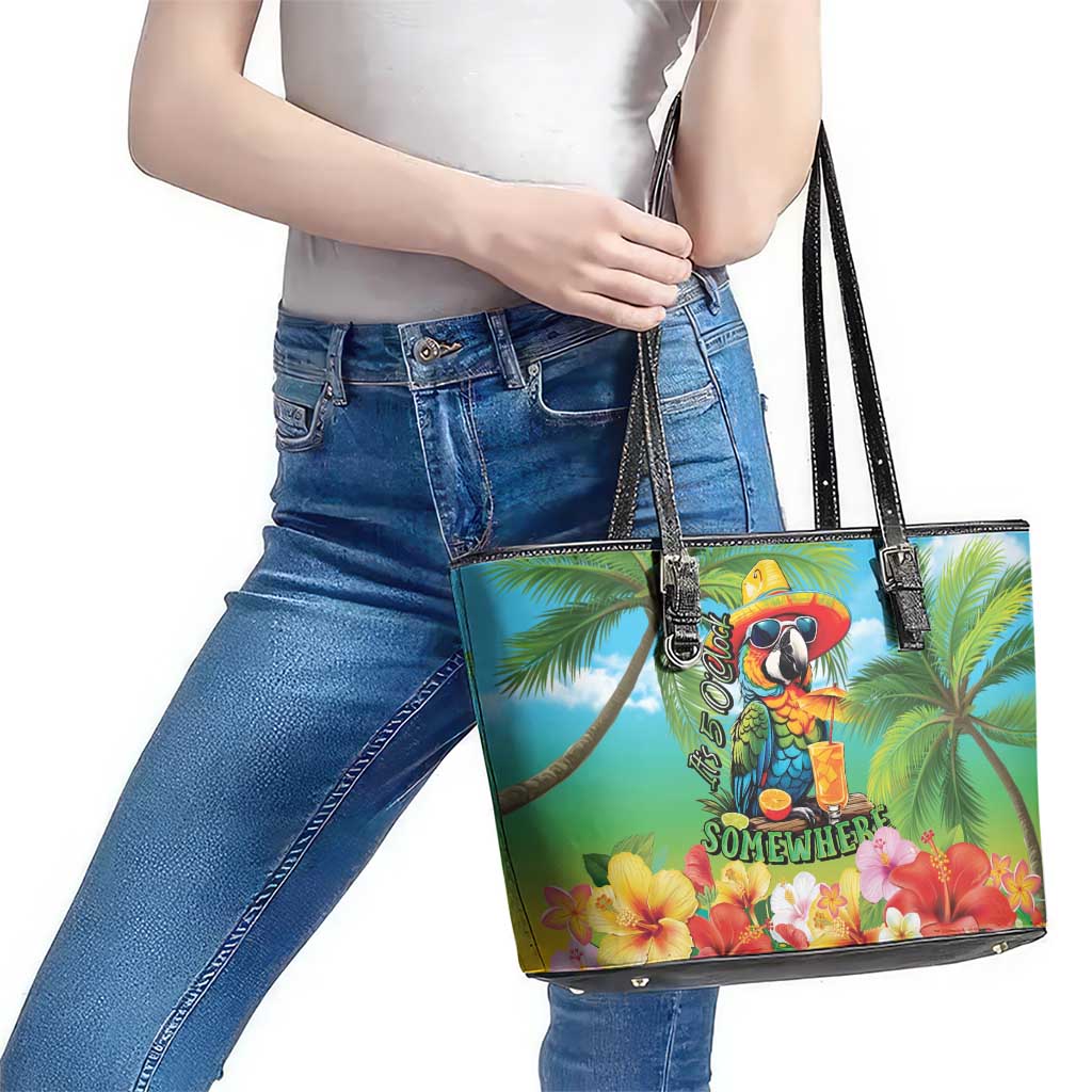 Always 5 O'clock Leather Tote Bag Hawaiian Tropical Parrot LT9 - Polynesian Pride