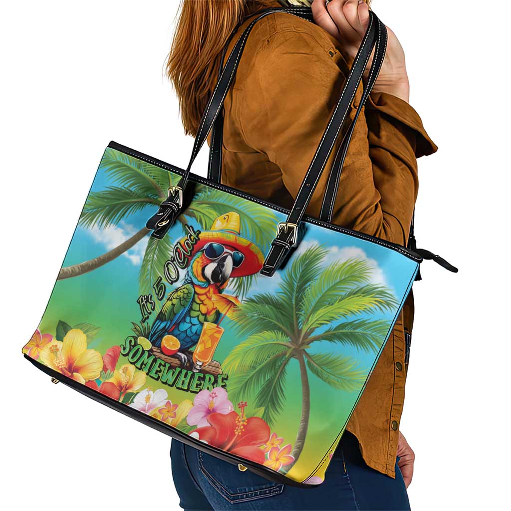 Always 5 O'clock Leather Tote Bag Hawaiian Tropical Parrot LT9 - Polynesian Pride