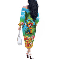 Always 5 O'clock Off The Shoulder Long Sleeve Dress Hawaiian Tropical Parrot - Polynesian Pride