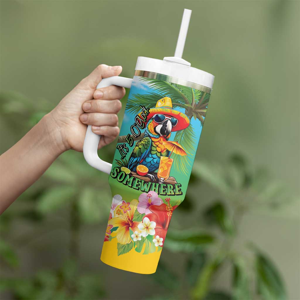 Always 5 O'clock Tumbler With Handle Hawaiian Tropical Parrot - Polynesian Pride