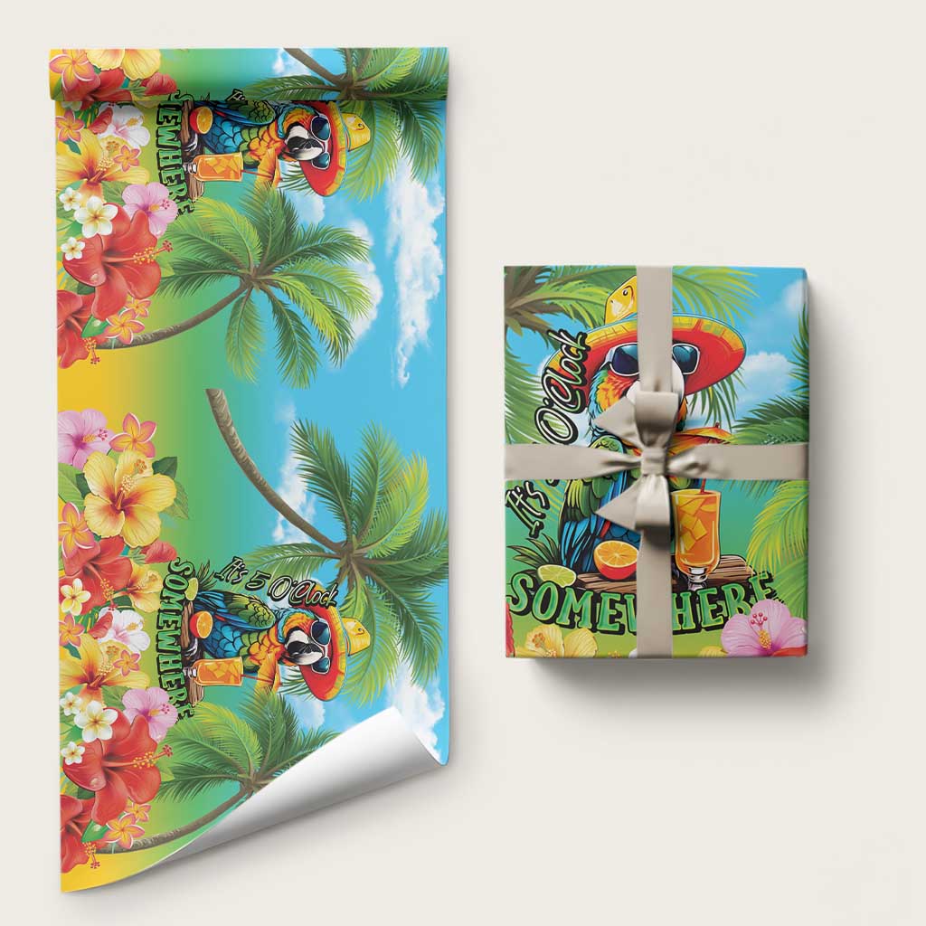 Always 5 O'clock Wrapping Paper Hawaiian Tropical Parrot LT9 58" × 23" Blue - Polynesian Pride