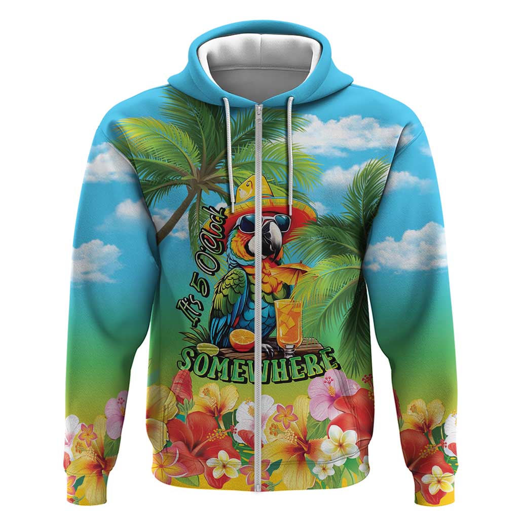 Always 5 O'clock Zip Hoodie Hawaiian Tropical Parrot - Polynesian Pride