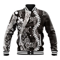 Hawaii Puakenikeni and Maile Lei Baseball Jacket Black Japanese Wave Style - Polynesian Pride
