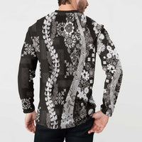 Hawaii Puakenikeni and Maile Lei Button Sweatshirt Black Japanese Wave Style - Polynesian Pride