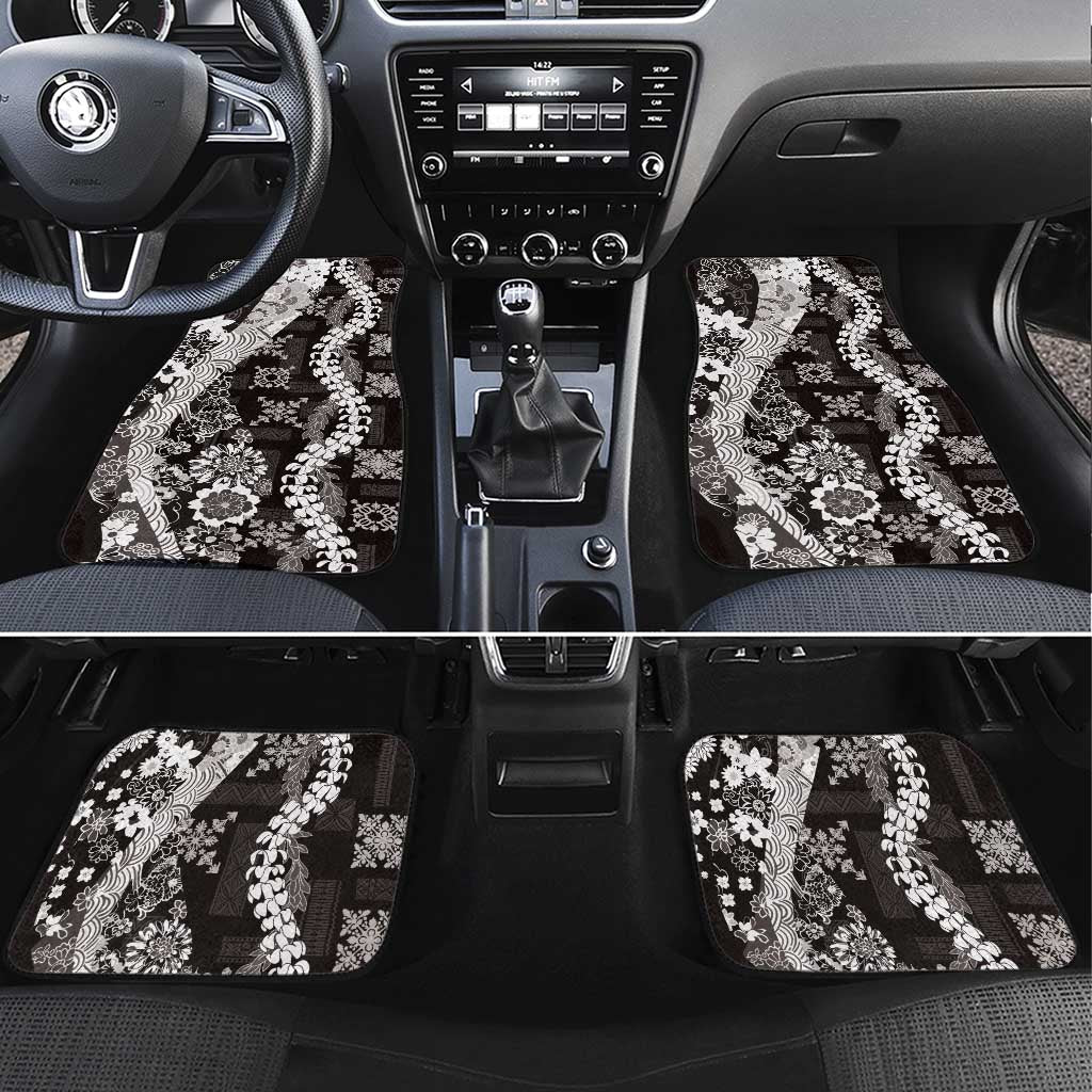 Hawaii Puakenikeni and Maile Lei Car Mats Black Japanese Wave Style - Polynesian Pride