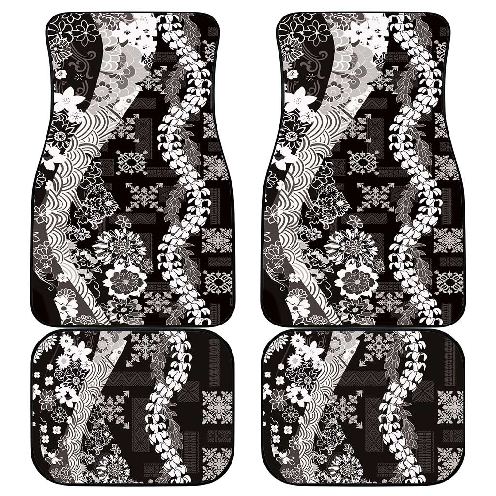 Hawaii Puakenikeni and Maile Lei Car Mats Black Japanese Wave Style - Polynesian Pride