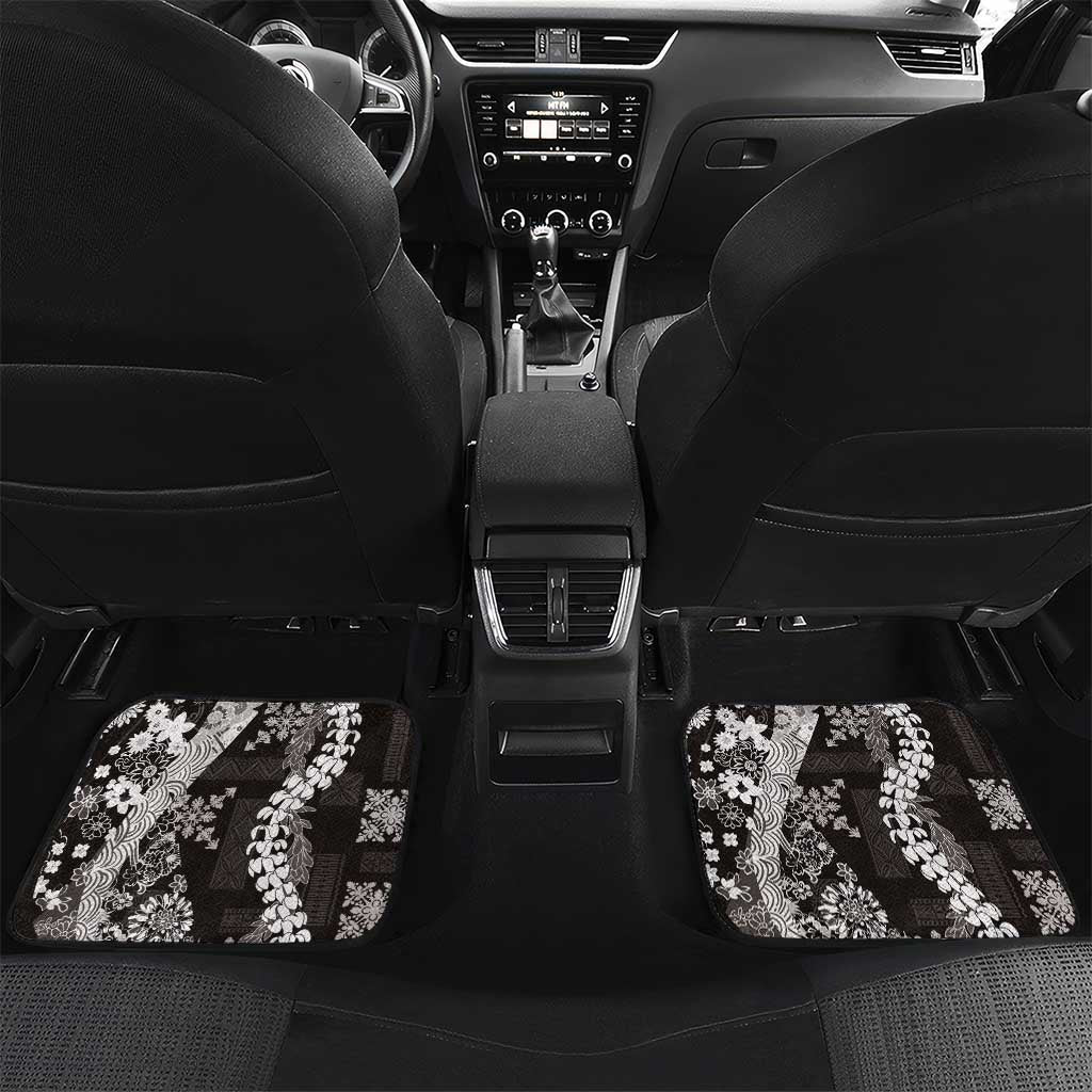Hawaii Puakenikeni and Maile Lei Car Mats Black Japanese Wave Style - Polynesian Pride