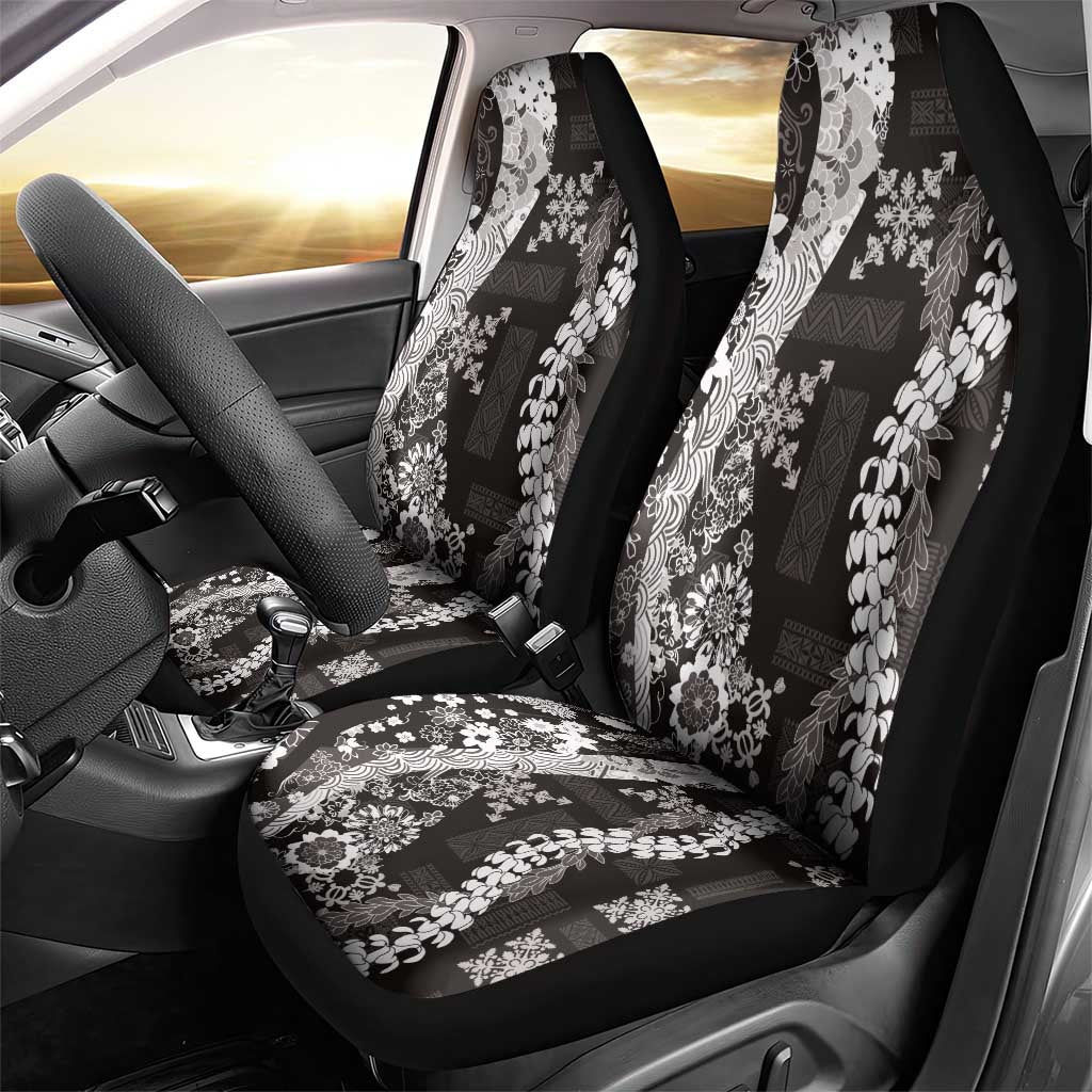 Hawaii Puakenikeni and Maile Lei Car Seat Cover Black Japanese Wave Style - Polynesian Pride