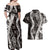 Hawaii Puakenikeni and Maile Lei Couples Matching Off Shoulder Maxi Dress and Hawaiian Shirt Black Japanese Wave Style - Polynesian Pride