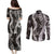 Hawaii Puakenikeni and Maile Lei Couples Matching Puletasi and Long Sleeve Button Shirt Black Japanese Wave Style - Polynesian Pride