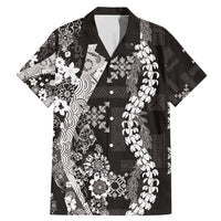 Hawaii Puakenikeni and Maile Lei Family Matching Mermaid Dress and Hawaiian Shirt Black Japanese Wave Style - Polynesian Pride