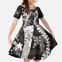 Hawaii Puakenikeni and Maile Lei Family Matching Off Shoulder Maxi Dress and Hawaiian Shirt Black Japanese Wave Style - Polynesian Pride