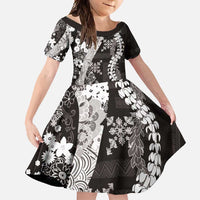 Hawaii Puakenikeni and Maile Lei Family Matching Summer Maxi Dress and Hawaiian Shirt Black Japanese Wave Style - Polynesian Pride