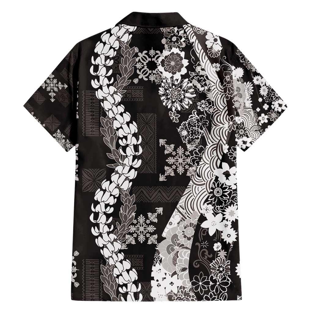 Hawaii Puakenikeni and Maile Lei Hawaiian Shirt Black Japanese Wave Style - Polynesian Pride
