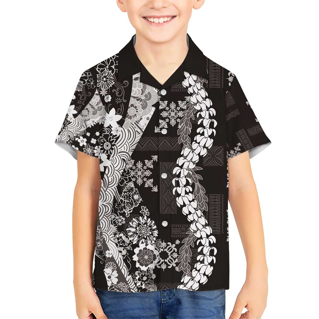 Hawaii Puakenikeni and Maile Lei Hawaiian Shirt Black Japanese Wave Style - Polynesian Pride