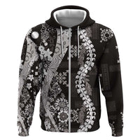 Hawaii Puakenikeni and Maile Lei Hoodie Black Japanese Wave Style - Polynesian Pride