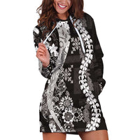 Hawaii Puakenikeni and Maile Lei Hoodie Dress Black Japanese Wave Style - Polynesian Pride