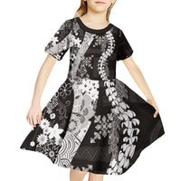 Hawaii Puakenikeni and Maile Lei Kid Short Sleeve Dress Black Japanese Wave Style - Polynesian Pride