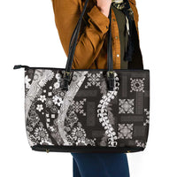 Hawaii Puakenikeni and Maile Lei Leather Tote Bag Black Japanese Wave Style LT9 - Polynesian Pride