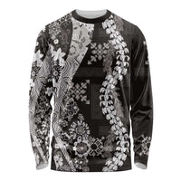 Hawaii Puakenikeni and Maile Lei Long Sleeve Shirt Black Japanese Wave Style - Polynesian Pride