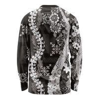 Hawaii Puakenikeni and Maile Lei Long Sleeve Shirt Black Japanese Wave Style - Polynesian Pride