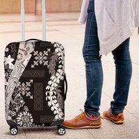 Hawaii Puakenikeni and Maile Lei Luggage Cover Black Japanese Wave Style - Polynesian Pride