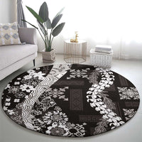 Hawaii Puakenikeni and Maile Lei Round Carpet Black Japanese Wave Style - Polynesian Pride