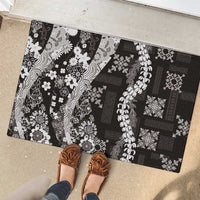 Hawaii Puakenikeni and Maile Lei Rubber Doormat Black Japanese Wave Style - Polynesian Pride