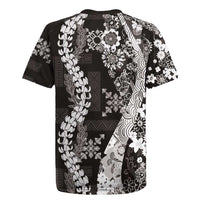 Hawaii Puakenikeni and Maile Lei Rugby Jersey Black Japanese Wave Style - Polynesian Pride