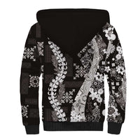 Hawaii Puakenikeni and Maile Lei Sherpa Hoodie Black Japanese Wave Style - Polynesian Pride