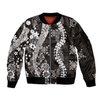 Hawaii Puakenikeni and Maile Lei Sleeve Zip Bomber Jacket Black Japanese Wave Style LT9 Unisex Black - Polynesian Pride