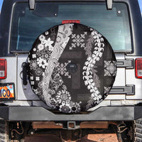 Hawaii Puakenikeni and Maile Lei Spare Tire Cover Black Japanese Wave Style - Polynesian Pride