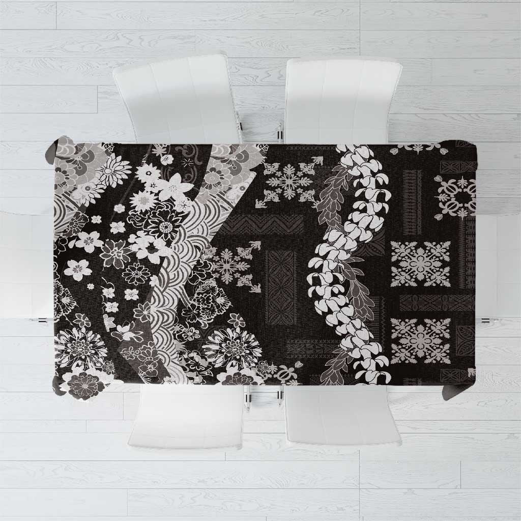 Hawaii Puakenikeni and Maile Lei Tablecloth Black Japanese Wave Style LT9 Black - Polynesian Pride