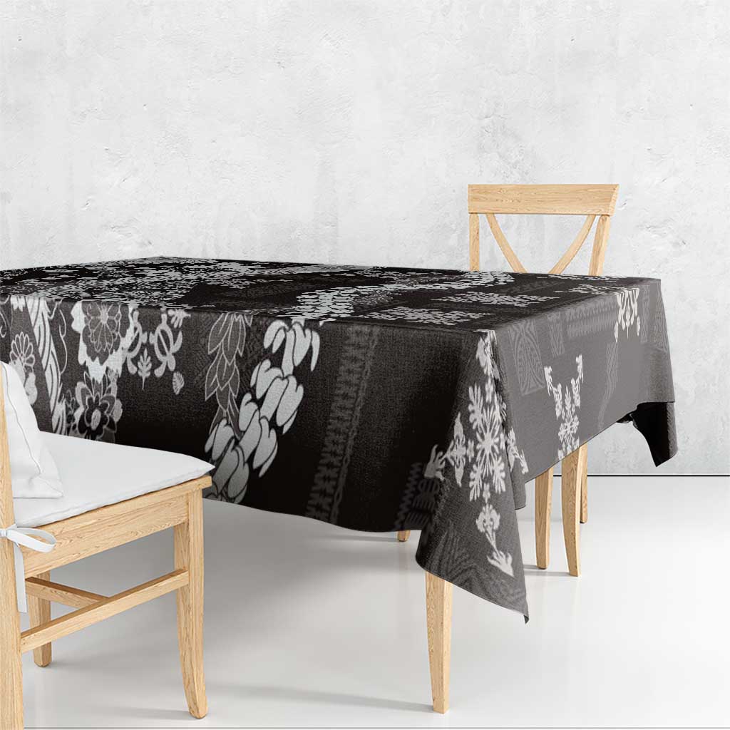 Hawaii Puakenikeni and Maile Lei Tablecloth Black Japanese Wave Style - Polynesian Pride