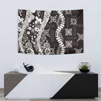 Hawaii Puakenikeni and Maile Lei Tapestry Black Japanese Wave Style - Polynesian Pride