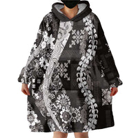 Hawaii Puakenikeni and Maile Lei Wearable Blanket Hoodie Black Japanese Wave Style - Polynesian Pride