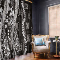 Hawaii Puakenikeni and Maile Lei Window Curtain Black Japanese Wave Style - Polynesian Pride