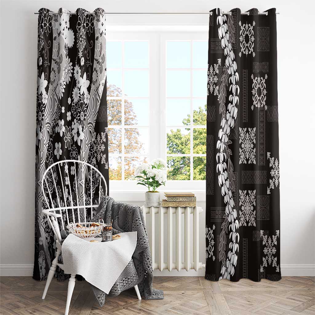 Hawaii Puakenikeni and Maile Lei Window Curtain Black Japanese Wave Style - Polynesian Pride