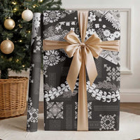 Hawaii Puakenikeni and Maile Lei Wrapping Paper Black Japanese Wave Style - Polynesian Pride