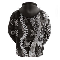 Hawaii Puakenikeni and Maile Lei Zip Hoodie Black Japanese Wave Style - Polynesian Pride