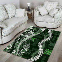 Hawaii Puakenikeni and Maile Lei Area Rug Green Japanese Wave Style - Polynesian Pride