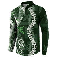 Hawaii Puakenikeni and Maile Lei Button Sweatshirt Green Japanese Wave Style - Polynesian Pride